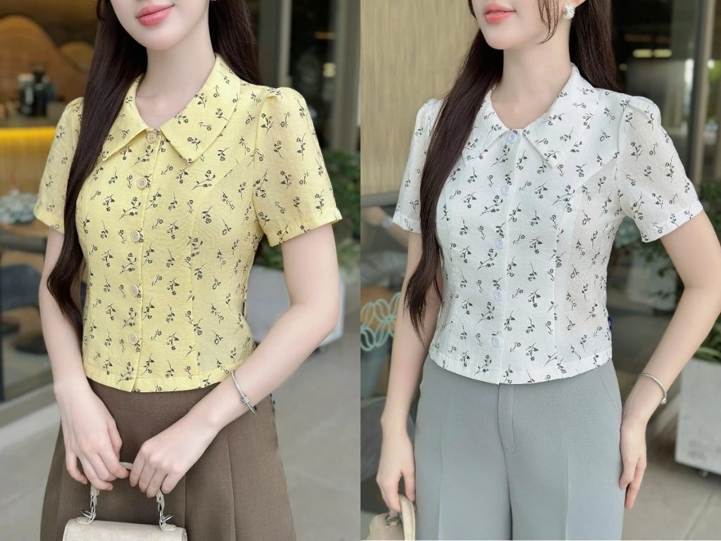 Áo sơ mi hoa nhí là mẫu áo hoa nhí công sở kinh điển, dễ mặc và dễ phối đồ