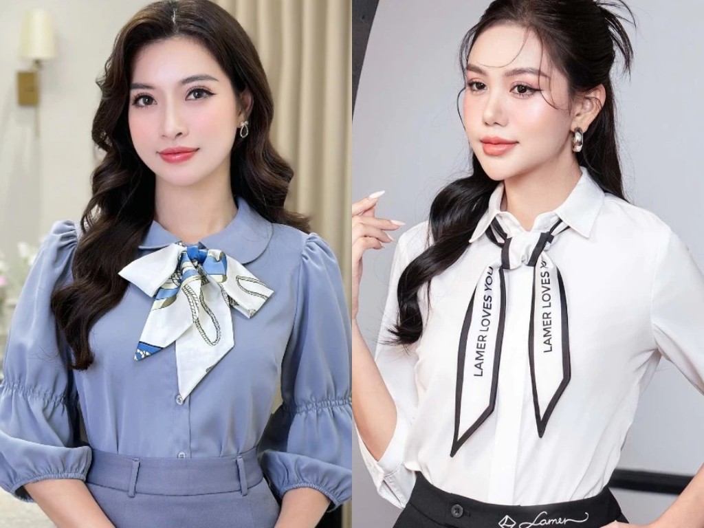 Bạn có thể phối khăn thắt nơ công sở với áo sơ mi giúp tạo phong cách thanh lịch, cổ điển