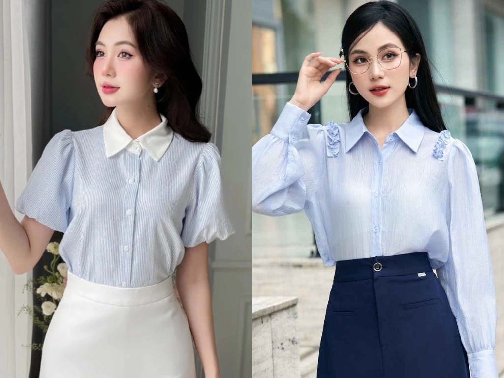 Áo sơ mi tay phồng là mẫu áo trắng công sở đẹp, nữ tính