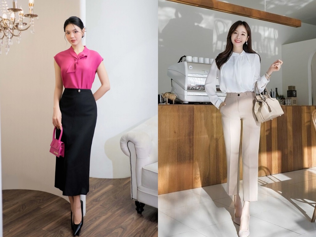 Quần tây và chân váy là item cơ bản mà bạn có thể kết hợp với mọi kiểu áo nữ công sở