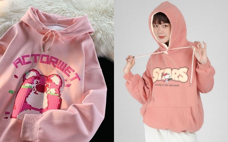 Phối màu mảng lớn trên áo hoodie nữ cute mang tính thời trang cao