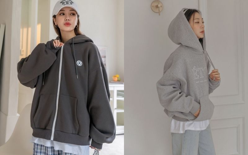 Bạn hãy thử kết hợp áo hoodie nữ Hàn Quốc với quần ống rộng