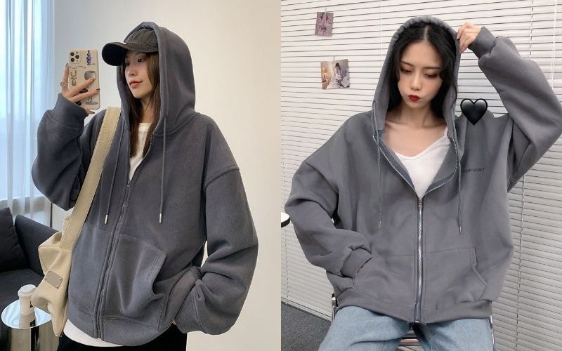 Áo khoác hoodie nữ có dây kéo giúp bạn bảo về tóc