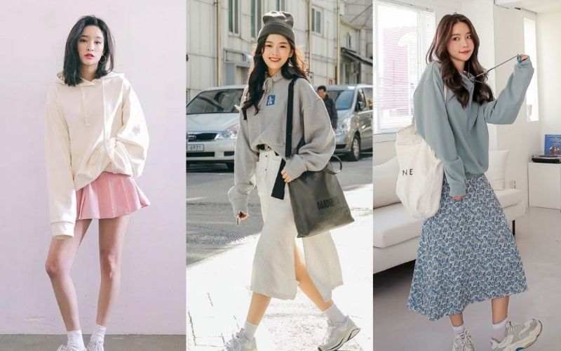 Bạn hoàn toàn có thể trở nên ngọt ngào và quyến rũ khi kết hợp hoodie