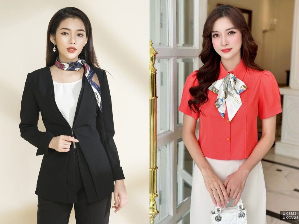 Khăn lụa giúp tạo thêm điểm nhấn tinh tế cho trang phục công sở