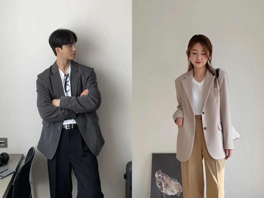 Blazer phối với áo thun tạo nên hình ảnh thời trang công sở năng động, trẻ trung