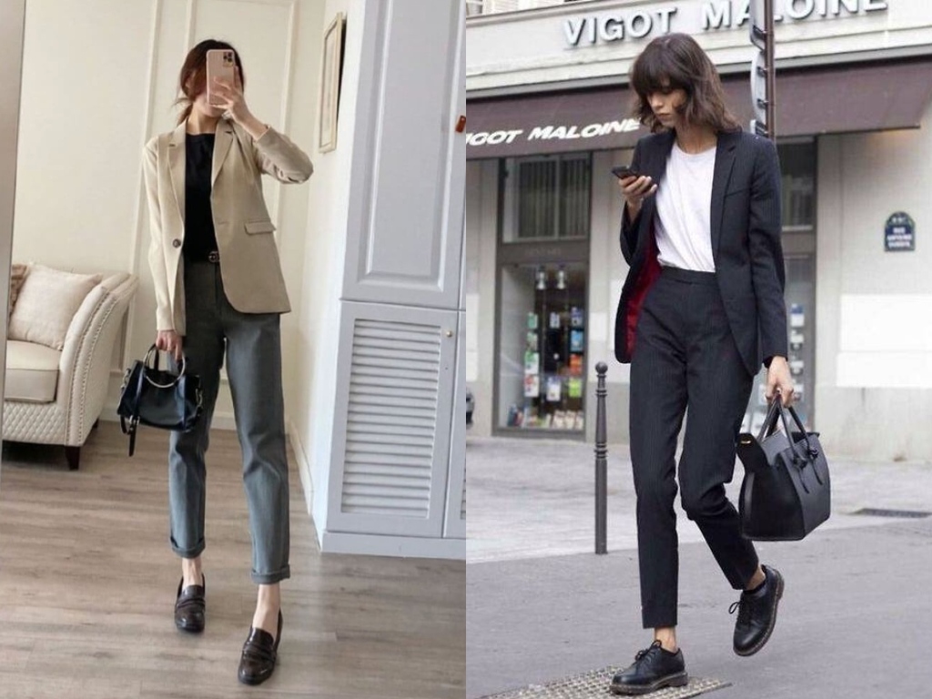 Bạn có thể phối quần âu dài đến mắt các chân với giày Loafer/Oxford