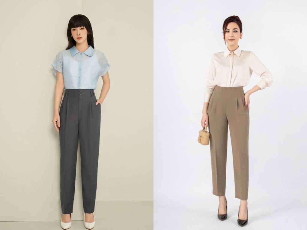 Quần baggy cạp cao là một trong các kiểu quần công sở 2020 kinh điển