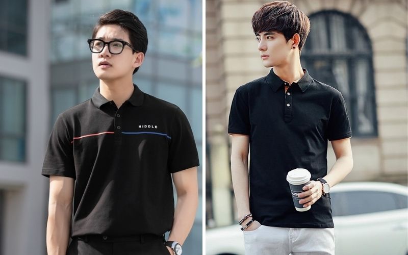 Một chiếc áo polo nam đen trở thành món đồ cơ bản