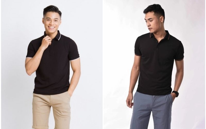 Bạn có thể kết hợp áo polo nam đen với quần kaki