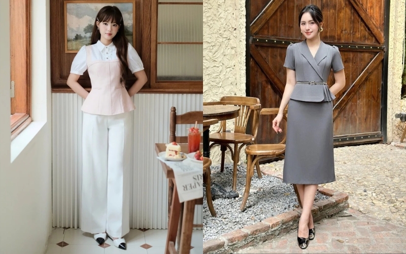 Bạn nên chọn áo thắt eo công sở kiểu peplum cho dáng người hình chữ nhật