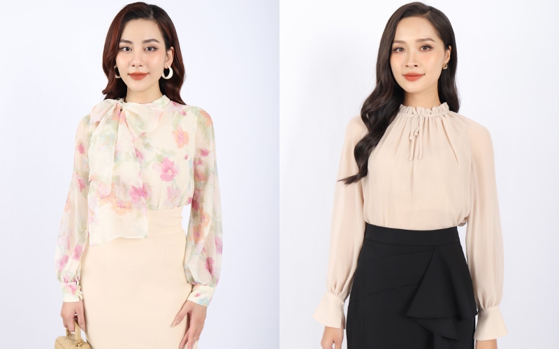 Bạn nên chọn áo chiffon công sở kiểu cổ nơ hay có tay phồng nhẹ