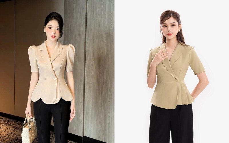 Áo peplum cổ vest kết hợp giữa sự nữ tính và nét quyền lực