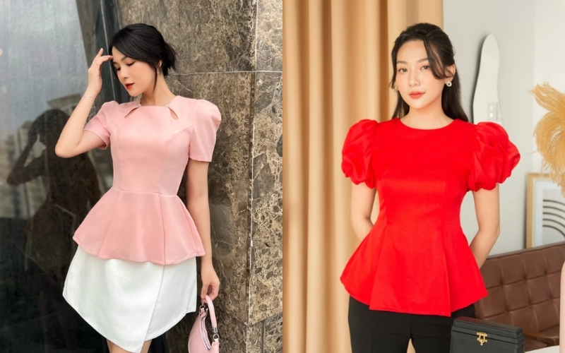Áo peplum tay phồng mang lại vẻ ngoài tiểu thư và ngọt ngào cho nữ giới