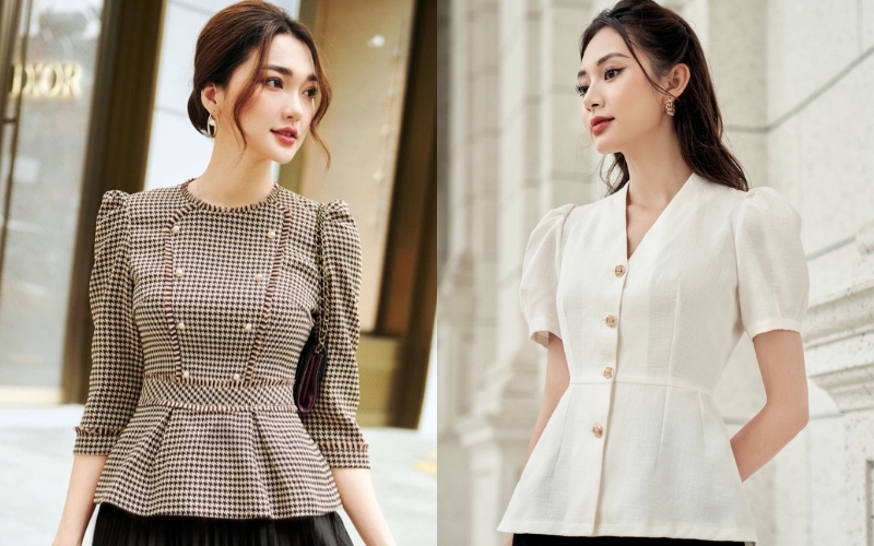 Áo peplum công sở đẹp có phần vạt áo xòe rộng từ eo xuống hông
