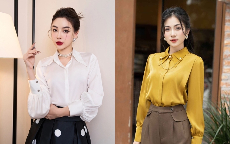 Áo sơ mi lụa nữ công sở mang vẻ đẹp sang trọng nhờ chất liệu có độ bóng và độ rũ tự nhiên
