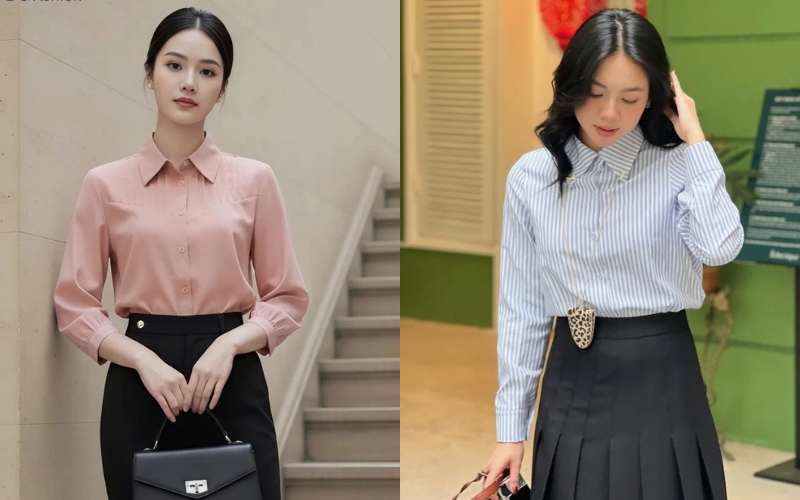 Áo sơ mi cổ đức là item kinh điển cần trong tủ đồ công sở của các nàng
