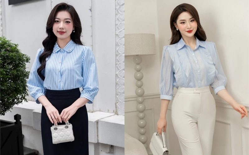 Bạn nên chọn áo công sở tay lỡ dài vừa qua khuỷu tay để tạo hiệu ứng tay thon dài