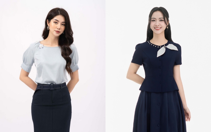 Bạn nên chọn mẫu áo cổ tròn công sở có màu sắc trang nhã và form dáng gọn gàng