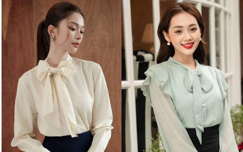 Áo nữ công sở cổ nơ tạo điểm nhấn điệu đà và nữ tính cho bộ trang phục