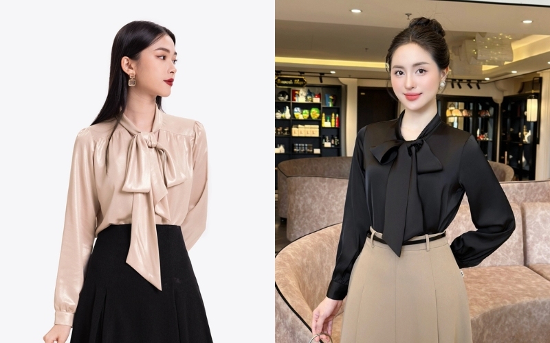 Áo sơ mi lụa thắt nơ cổ là một trong những mẫu áo kiểu công sở mới nhất đầy sang trọng