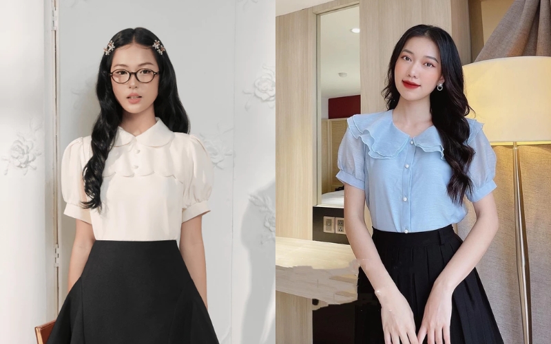 Áo blouse cổ sen tạo nên vẻ ngoài ngọt ngào, thanh lịch cho các nàng