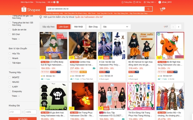 Sàn thương mại điện tử cung cấp hàng ngàn mẫu đồ halloween cho bé với đa dạng mức giá