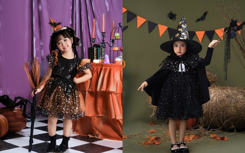 Bộ trang phục halloween cho bé hóa trang thành phù thủy nhí