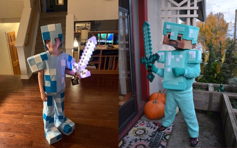 Trang phục halloween cho bé trai hóa trang thành nhân vật Steve trong Minecraf cực ngầu