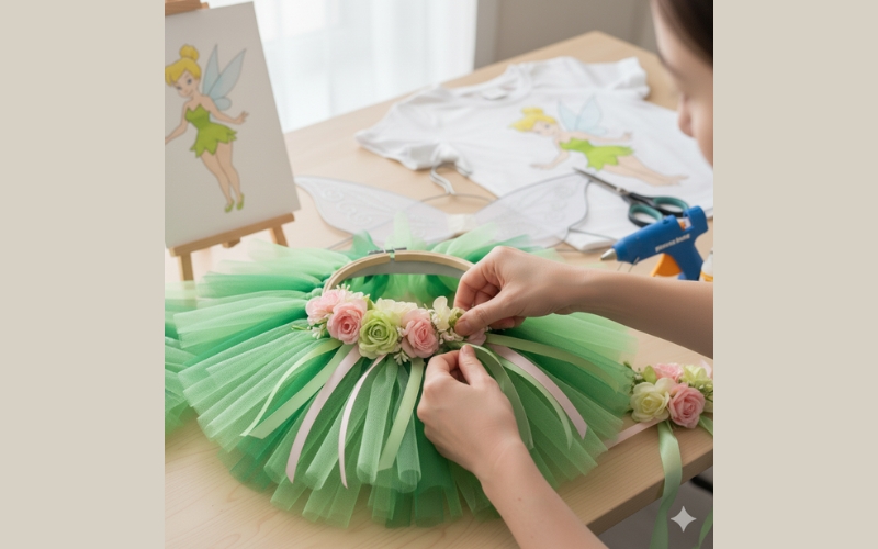 Bạn có thể đính thêm hoa lên phần eo của chiếc váy