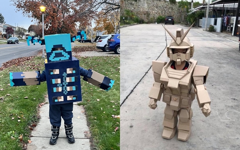 Ý tưởng làm đồ robot từ bìa carton có thể tạo ra bộ trang phục halloween tự làm cho bé trai