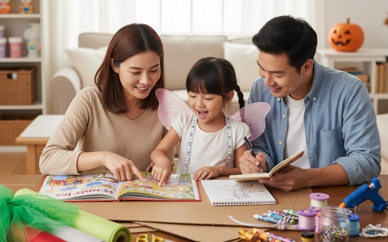 Bạn hãy cùng bé lên ý tưởng về hình tượng yêu thích trước khi làm trang phục halloween cho bé