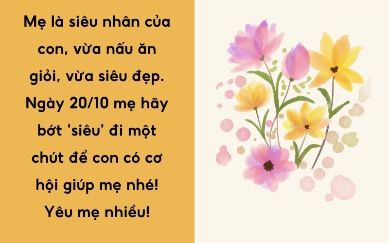 Lời chúc mẹ 20 10 pha chút hài hước, dí dỏm