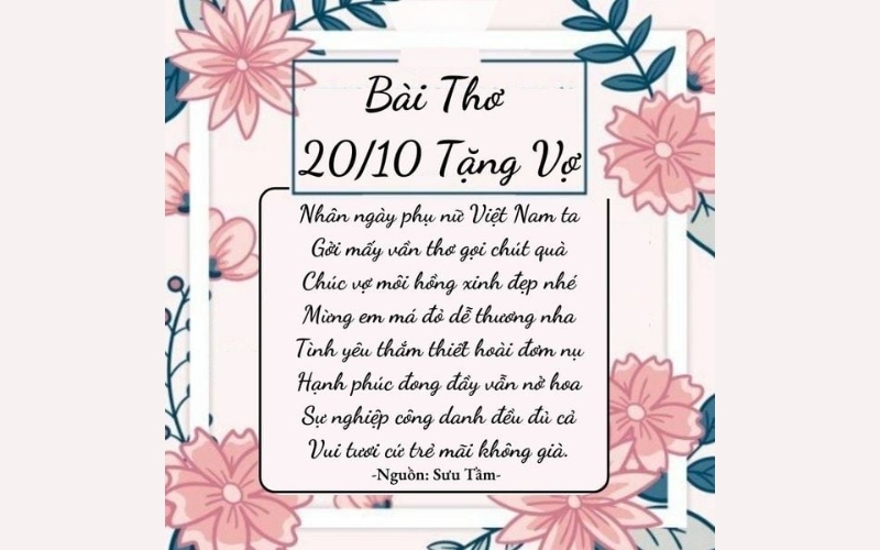 Bài thơ về 20 10 tặng cho vợ