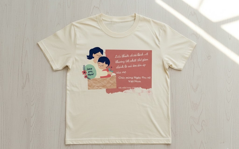 Áo thun cổ tròn thiết kế riêng là một gợi ý tuyệt vời cho câu hỏi 20 10 tặng gì cho mẹ
