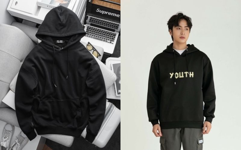 Áo hoodie nam màu đen "giấu" vết bẩn cực tốt