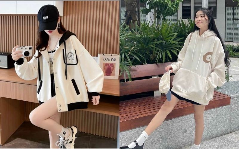 Thiết kế này có khóa kéo chạy dọc từ cổ xuống vạt áo