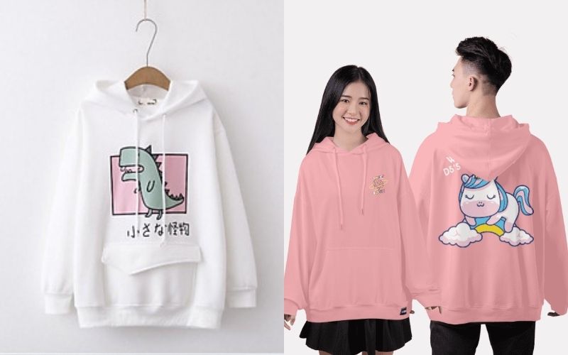 Mẫu áo hoodie cartoon dạng này rất dễ phối đồ, phù hợp để mặc đi học
