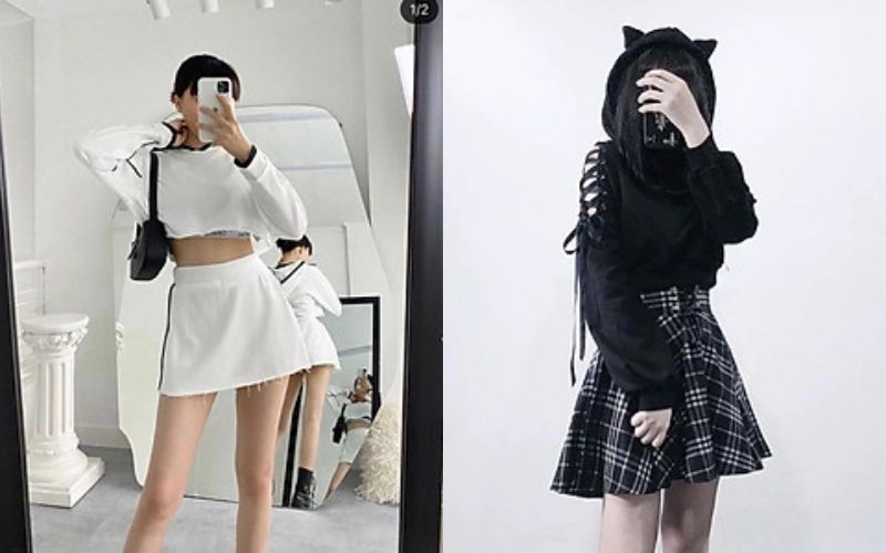 Bạn bạn có thể mặc thêm một chiếc chân váy khi phối đồ với áo hoodie croptop