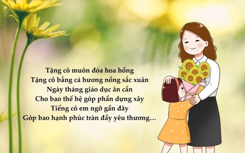Bài thơ 20 10 thể hiện lòng biết ơn sâu sắc đến cô giáo