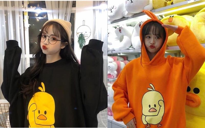 Công nghệ in chuyển nhiệt giúp hình ảnh chú vịt trên áo hoodie con vịt bền màu