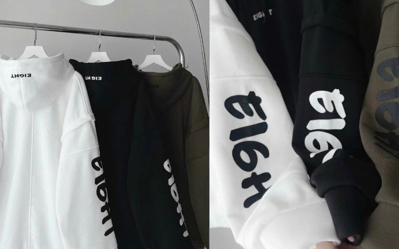 Một chiếc áo hoodie cá tính có thể đặt chữ chạy dọc cánh tay