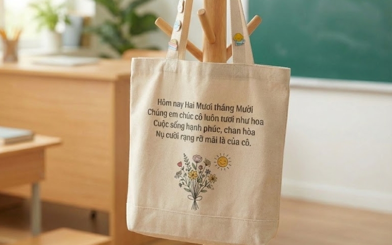 Túi canvas in hình chúc mừng 20 10 sẽ là một món quà đầy ấn tượng