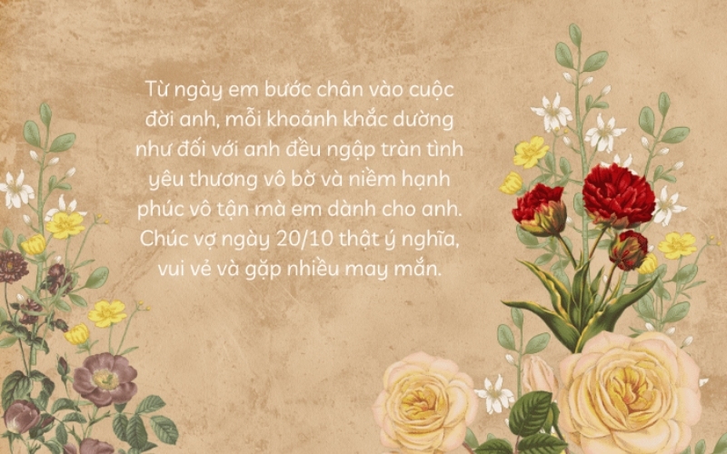 Lời chúc 20 10 cho vợ yêu thể hiện sự trân trọng và chân thành