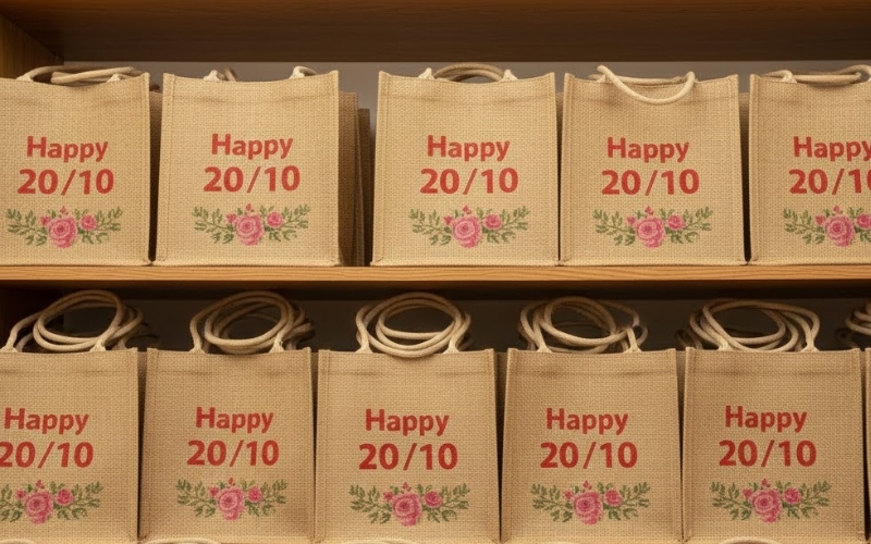 Túi vải đay in lời chúc đồng bộ là món quà 20 10 ý nghĩa cho các nhân viên nữ