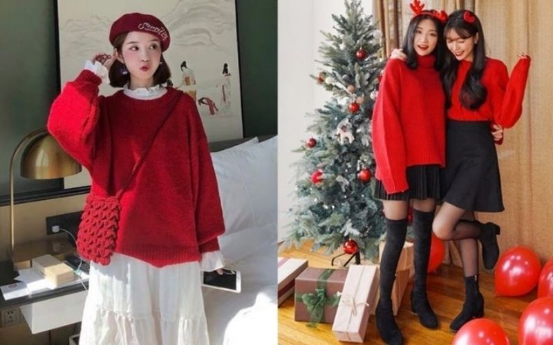 Một chiếc áo màu đỏ rượu vang rất hợp mốt và tạo cảm giác ấm áp