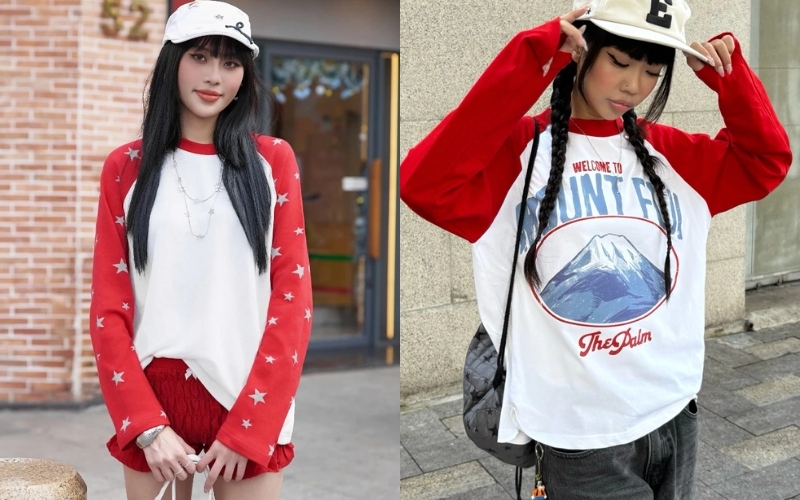 Mẫu áo raglan phối màu đỏ - trắng cho dịp Giáng sinh