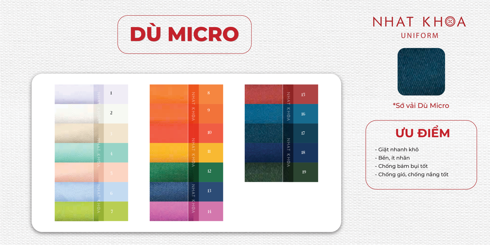 Bảng màu vải dù Micro