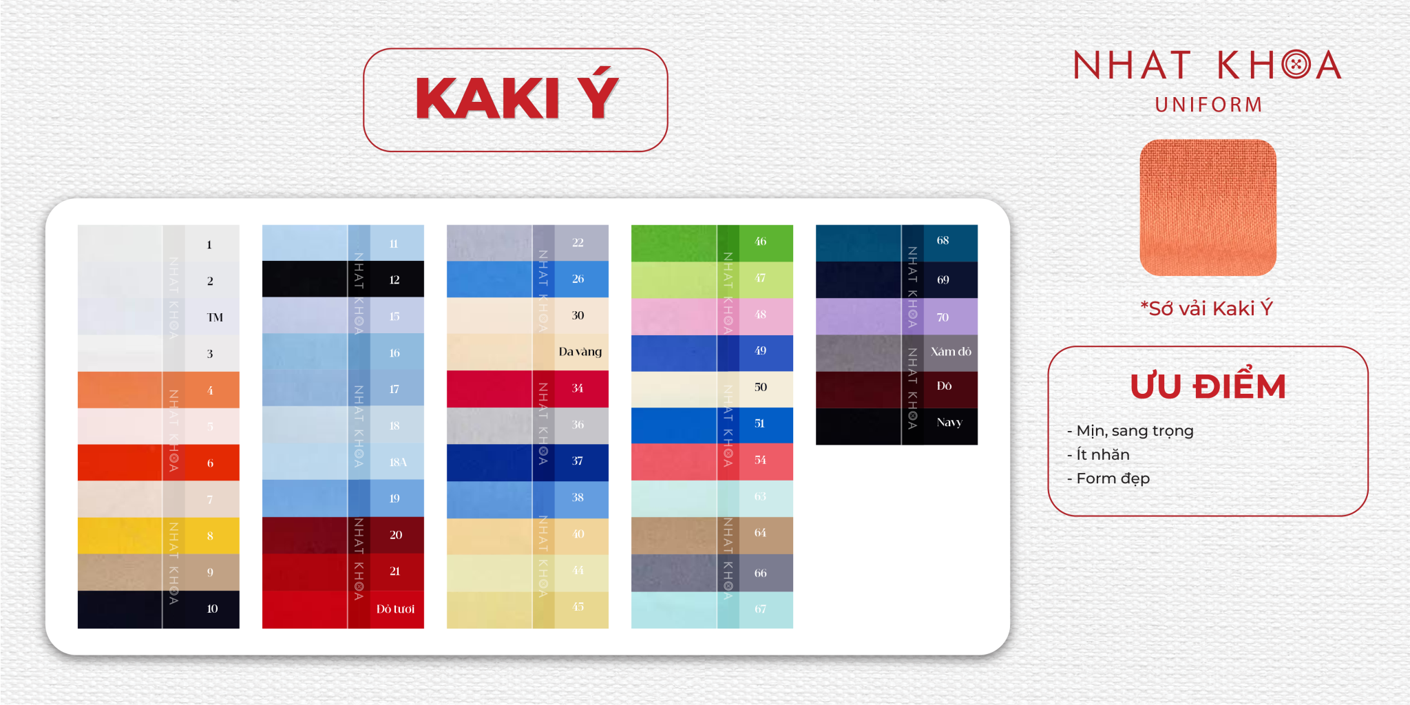 Bảng màu vải Kaki ý