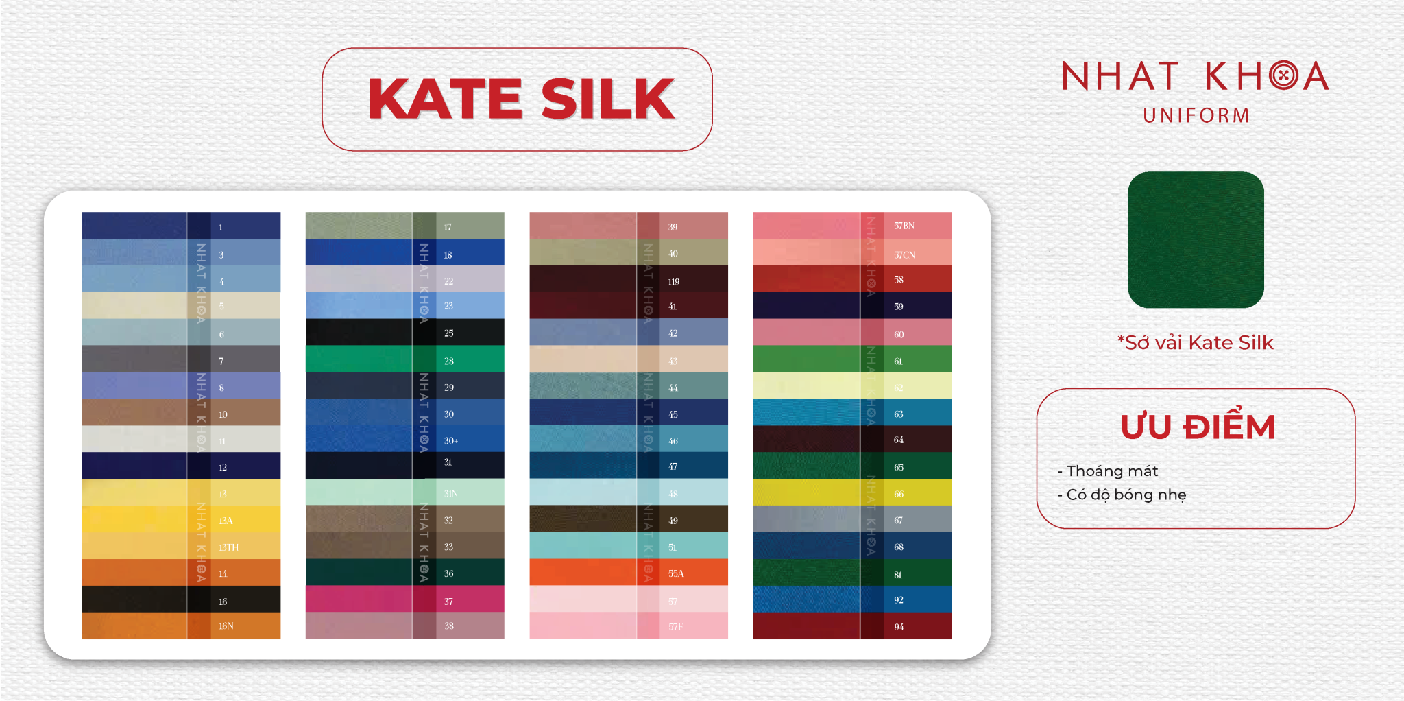 Bảng màu vải kate silk